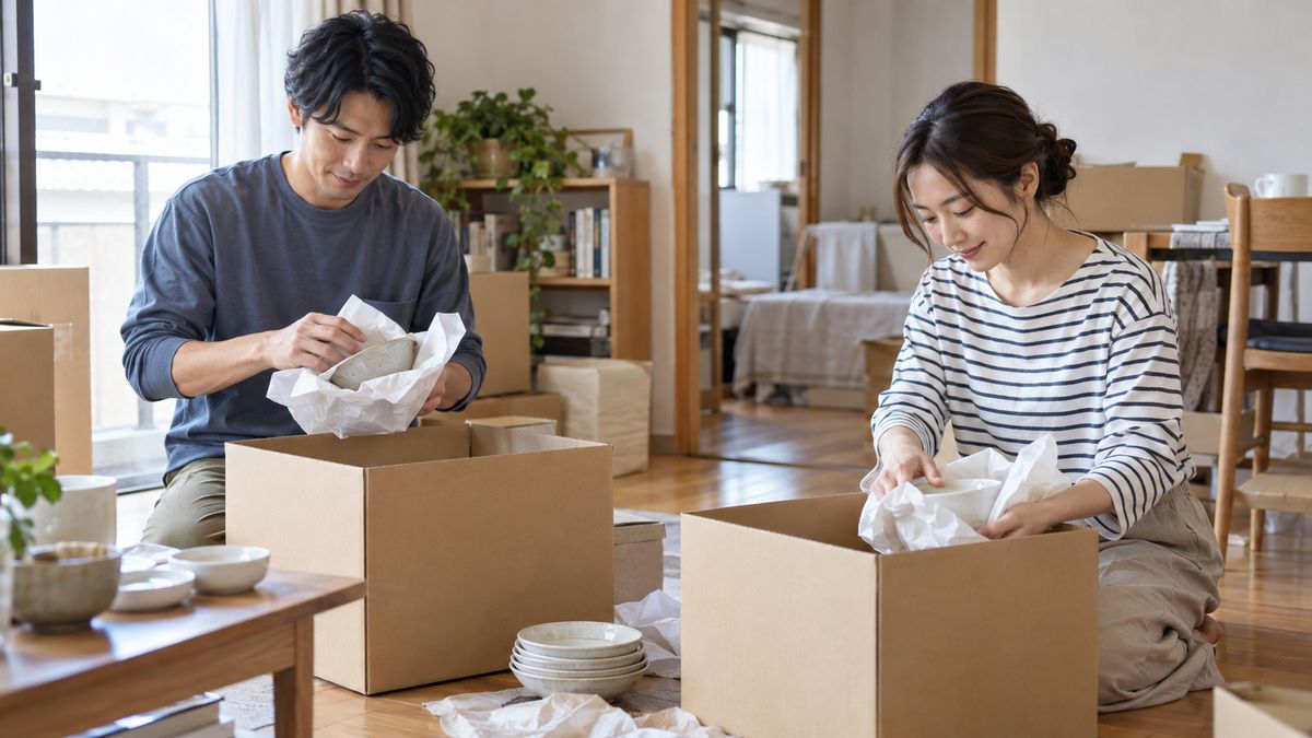 引越し前に荷物を整理して梱包するイメージ